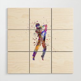 Watercolor cricket player Wood Wall Art