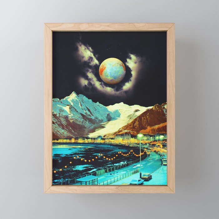 Full Moon Night - Space Collage, Retro Futurism, Sci-Fi Framed Mini Art Print