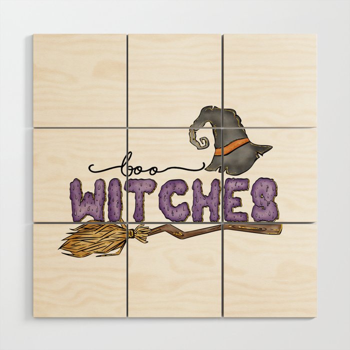 Boo witches funny Halloween Spider Ghost Wood Wall Art