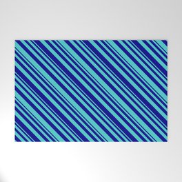 [ Thumbnail: Dark Blue & Turquoise Colored Striped/Lined Pattern Welcome Mat ]