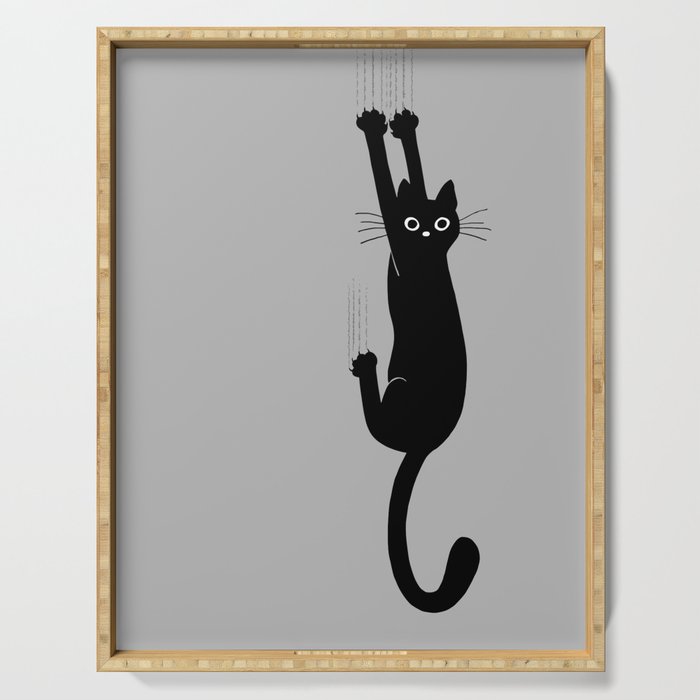 Black Cat Hanging On | Funny Cat Serving Tray