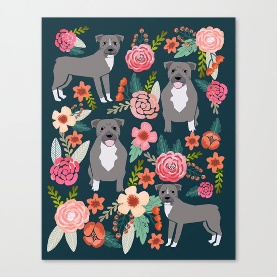 Pit Bull Terrier florals must have dog art pet friendly gifts for pit bull owners cute illustration Canvas Print
