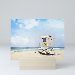 California Beach Photography, Lifeguard Stand San Diego, Blue Coastal Photograph Mini Art Print