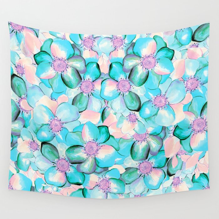 Lots of flowers and turquoise Wall Tapestry