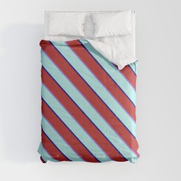 [ Thumbnail: Red, Purple, Turquoise & Blue Colored Lined/Striped Pattern Comforter ]