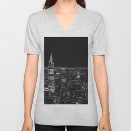 New York City at Night | Black and White Photography V Neck T Shirt