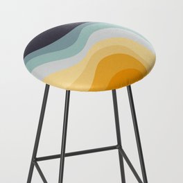 Blue and yellow retro style waves Bar Stool