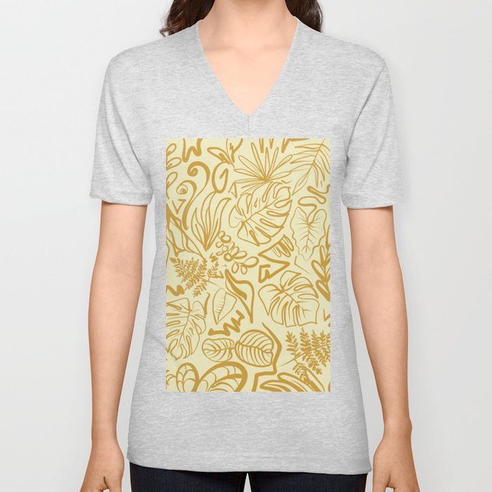 Mustard Leaves Line Art V Neck T Shirt