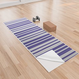 [ Thumbnail: Light Gray and Dark Slate Blue Colored Lines Pattern Yoga Towel ]