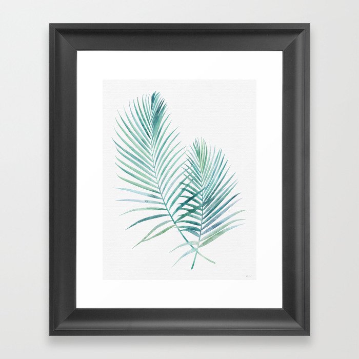 Twin Palm Fronds - Teal Framed Art Print
