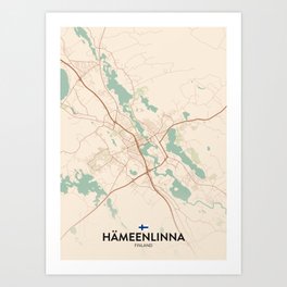 Hameenlinna, Finland - Vintage City Map Art Print