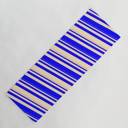 [ Thumbnail: Blue & Beige Colored Striped Pattern Yoga Mat ]