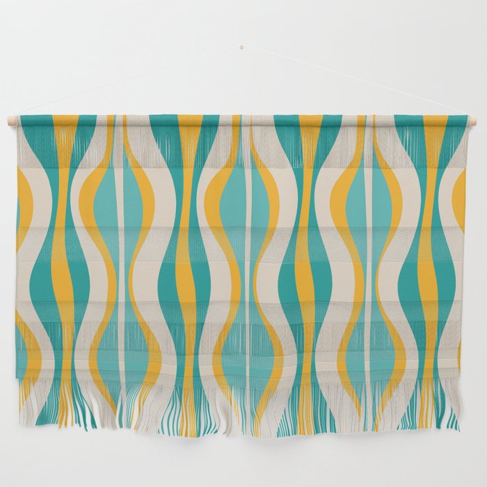 Hourglass Abstract Midcentury Modern Pattern Turquoise Teal Mustard Beige Cream Wall Hanging
