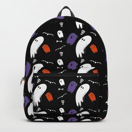 Halloween Cute spooky black white orange purple ghosts Backpack