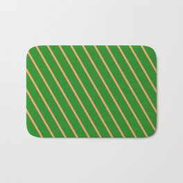 [ Thumbnail: Brown and Forest Green Colored Lines Pattern Bath Mat ]