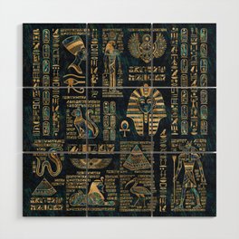 Egyptian hieroglyphs and deities -Abalone and gold Wood Wall Art