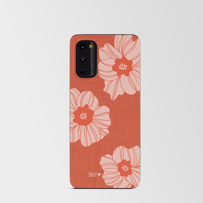 Bright Red Jumbo Size Flowers on a Linen Background Android Card Case