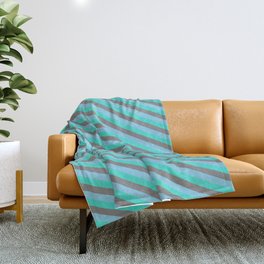 [ Thumbnail: Turquoise, Grey & Sky Blue Colored Striped Pattern Throw Blanket ]