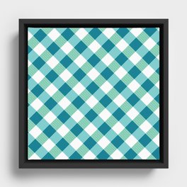 Teal Blue Green Plaid Back To School Pattern Framed Canvas