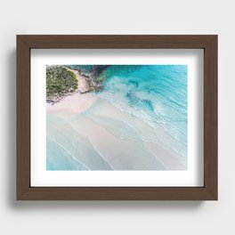 Aerial seascape photography of vibrant blue ocean with shallow waves on the beach Recessed Framed Print