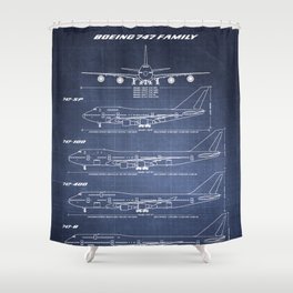 Boeing 747 Family Blueprint in High Resolution (dark blue) Shower Curtain