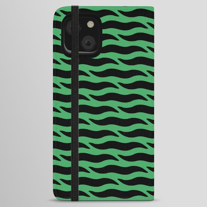 Tiger Wild Animal Print Pattern 344 Black and Green iPhone Wallet Case