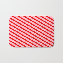 [ Thumbnail: Pink and Red Colored Striped Pattern Bath Mat ]