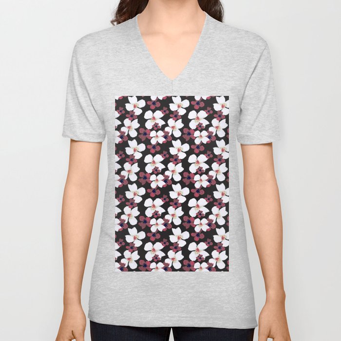Watercolor Flowers Sabrina V Neck T Shirt