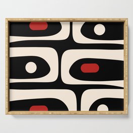 Retro Piquet Mid Century Modern Abstract Pattern in Black, Red, and Almond Cream Serving Tray