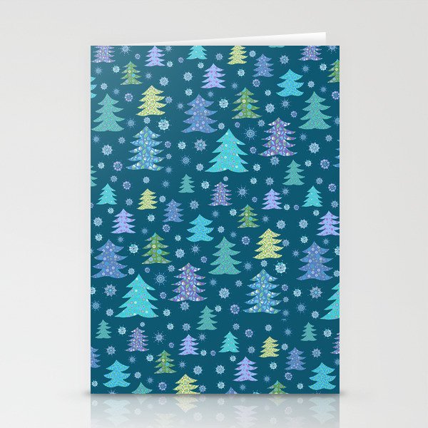 Winter Holidays Christmas Tree Green Forest Pattern Stationery Cards
