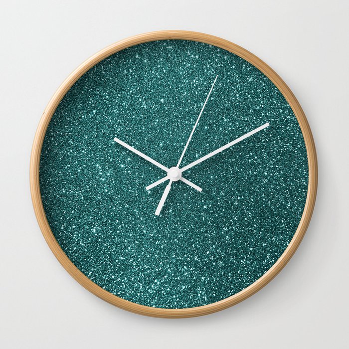 Aqua Teal Turquoise Glitter Wall Clock