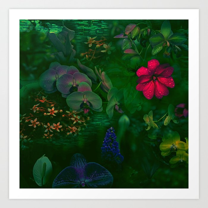 Gathering of Flowers - [Green Version] Art Print