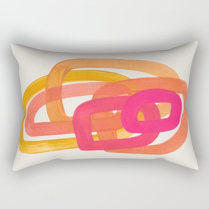 Funky Retro 70's Style Pattern Orange Pink Greindent Striped Circles Mid Century Colorful Pop Art Rectangular Pillow