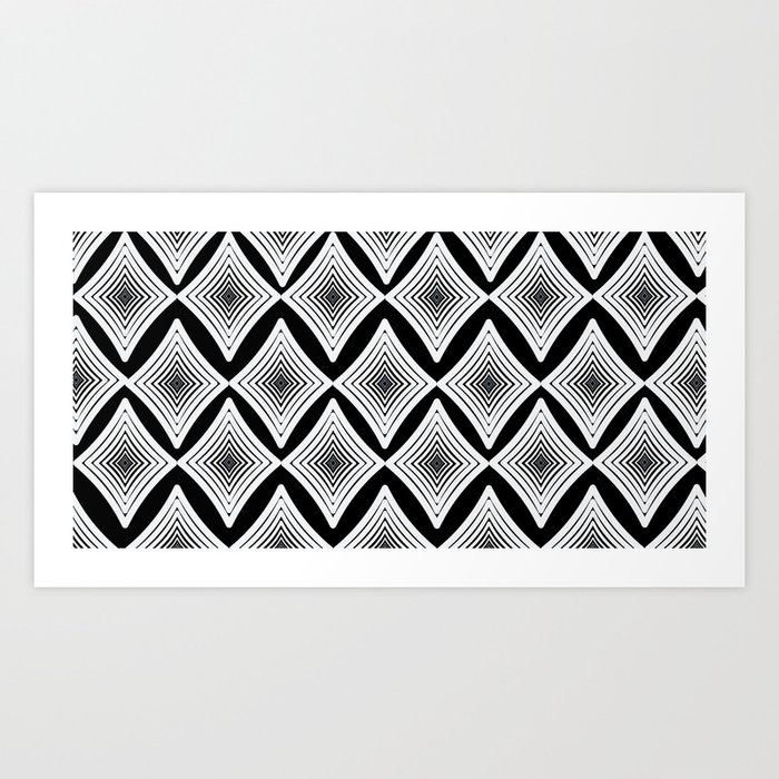 Groovy Diamond Pattern Black Background Art Print