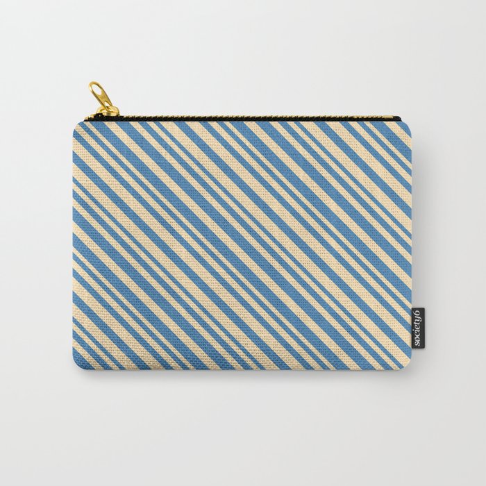 Beige & Blue Colored Lined/Striped Pattern Carry-All Pouch