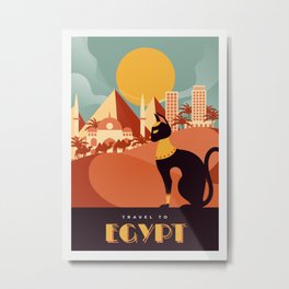 Egypt Travel Illustration Metal Print | Thirdeyecat, Goldcat, Egyptiancat, Psychedeliccat, Egyptian, Ancientegypt, Egypt, Goldandblack, Egyptmap, Graphicdesign 