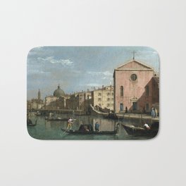 Venice, The Grand Canal facing Santa Croce by Follower of Canaletto Bath Mat | Landscape, Vintage, People, Painting 