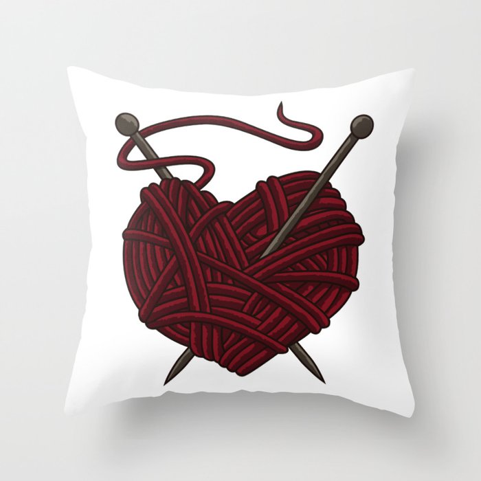 I Love Knitting Wool Needle Heart Sewing Craft Throw Pillow By Anziehend