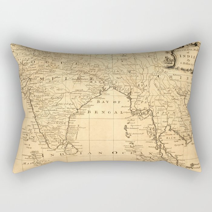 This vintage map of India and Southeast Asia was designed in 1750.  Rectangular Pillow