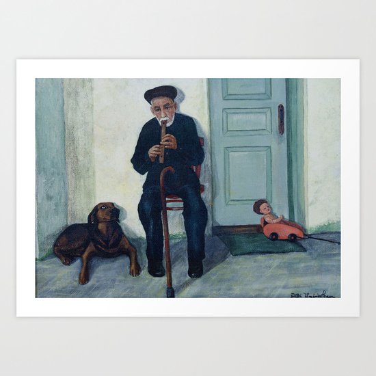 Grandpa, a recorder and Foreo Art Print