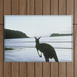 Australia Photography - Kangaroo On The Beach In The Sunrise Outdoor Rug