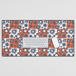 Retro Abstract Modern Tropical Flowers Red Check Desk Mat
