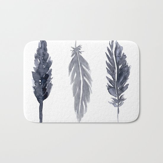 Black watercolor feathers Bath Mat