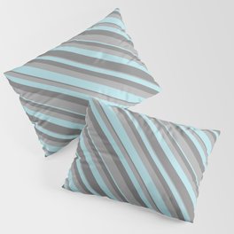 [ Thumbnail: Dark Grey, Powder Blue & Grey Colored Lined Pattern Pillow Sham ]