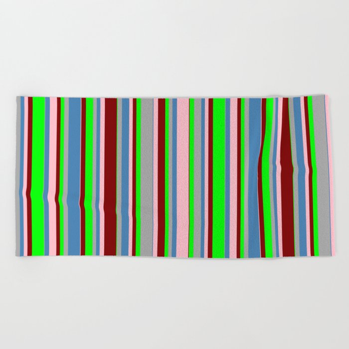 Colorful Dark Grey, Blue, Pink, Maroon, and Lime Colored Lined/Striped Pattern Beach Towel