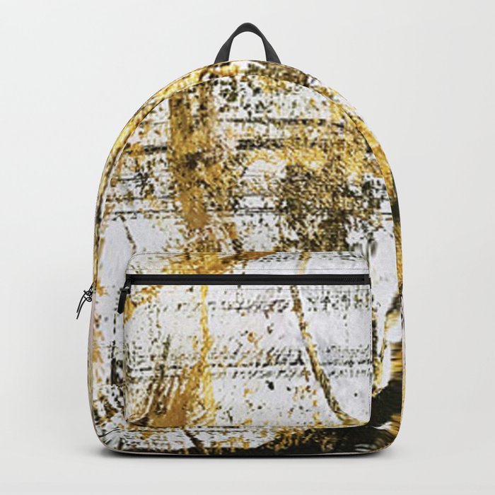 Armor [11]: a bold, elegant abstract mixed media piece in gold pink black and white Backpack
