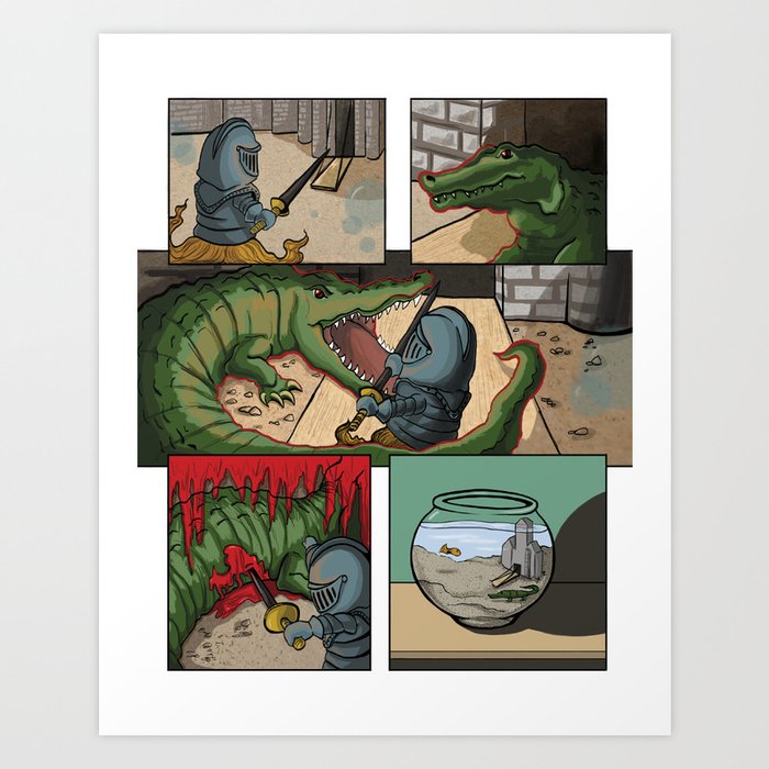 Alligator vs Goldfish Art Print