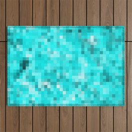 geometric square pixel pattern abstract background in blue Outdoor Rug
