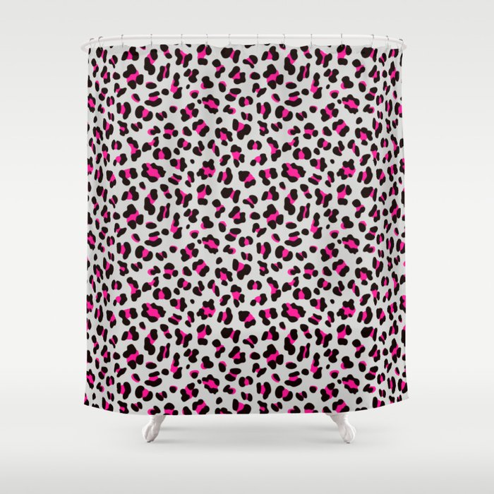 Fuchsia Pink 80s Leopard Print Shower Curtain by studio2point9 | Society6