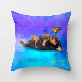 Cute Rottweiler Puppy with butterfly Throw Pillow